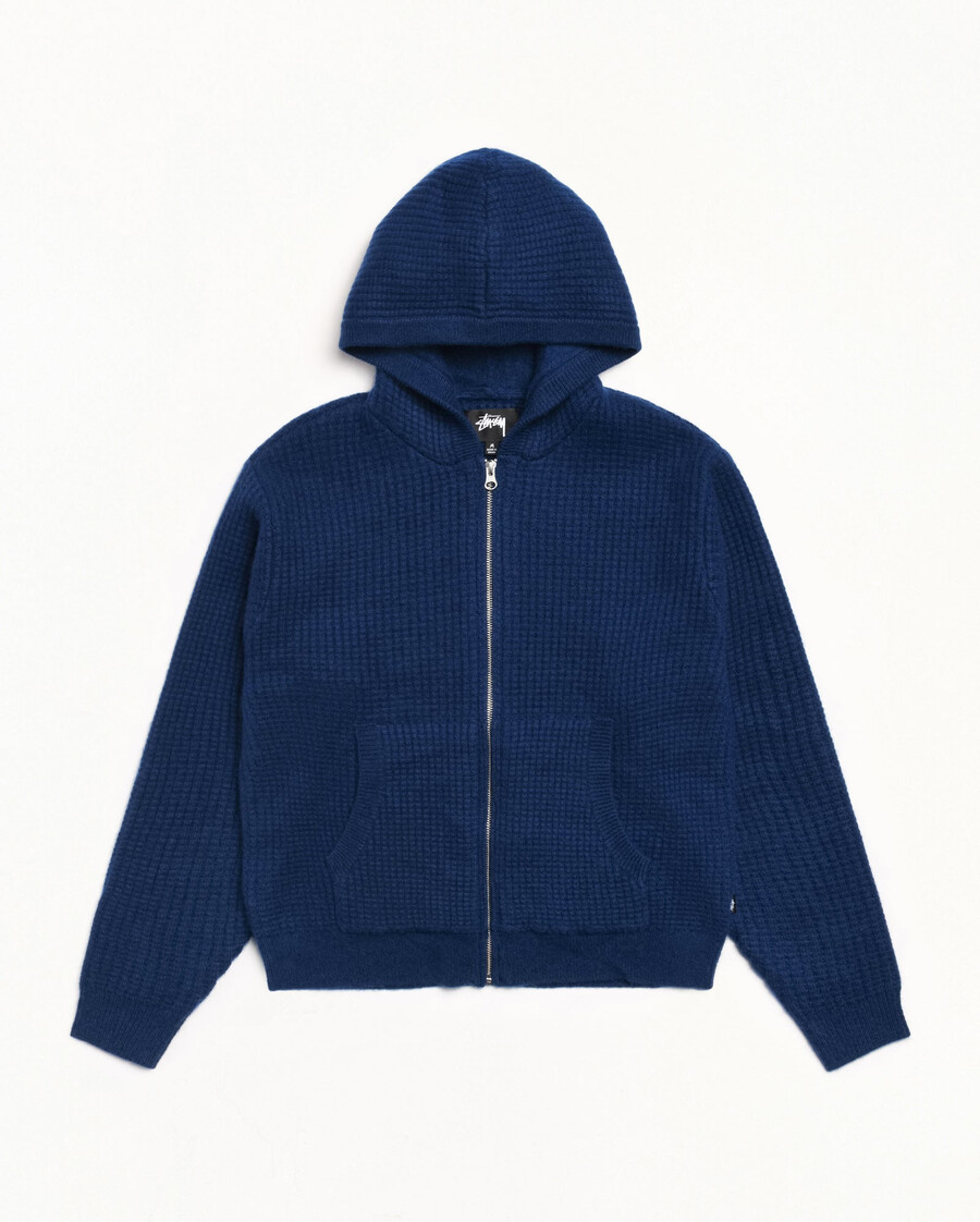 pull à capuche zippé en cachemire gaufré